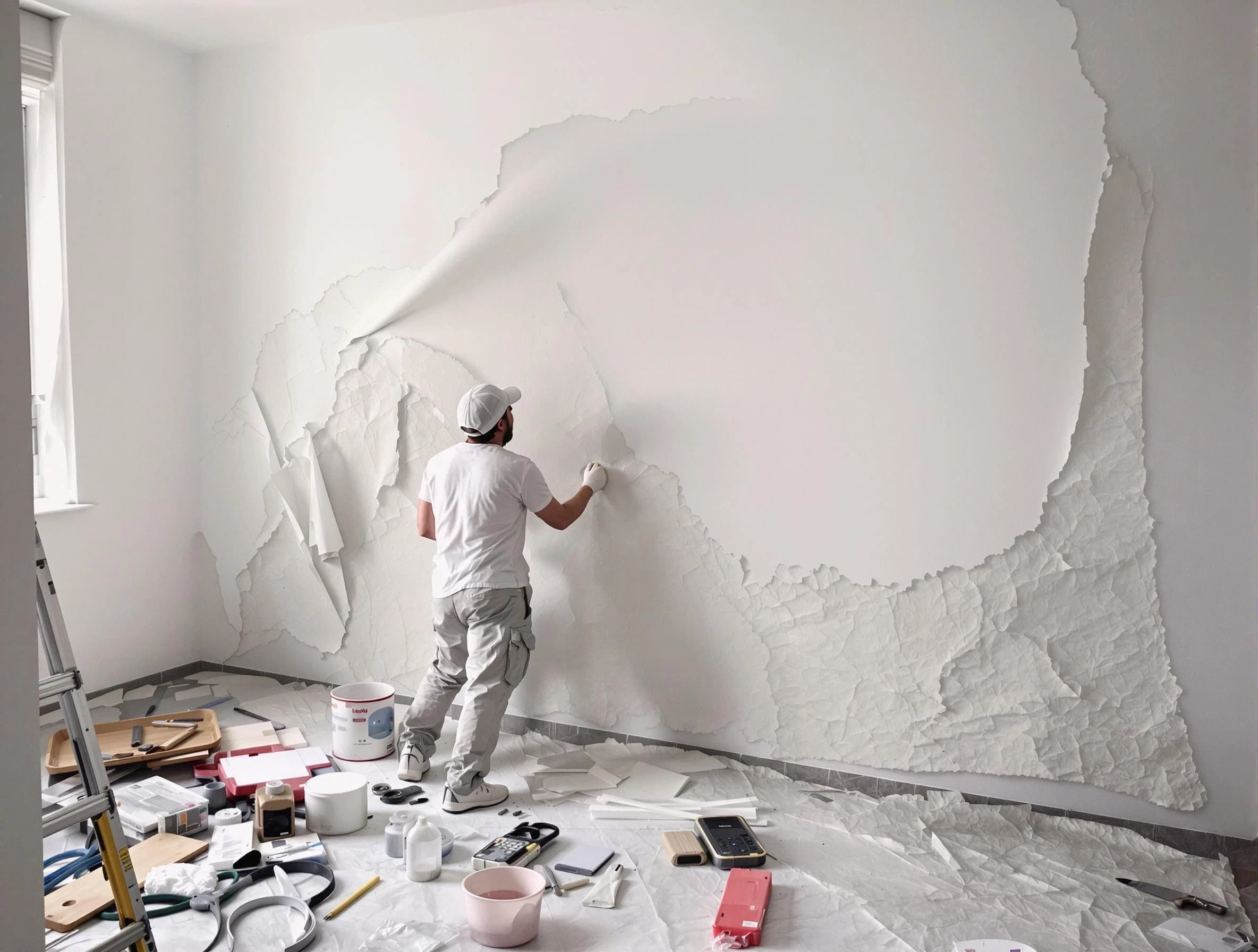 Removing old wallpaper to reveal clean walls by North Ridgeville House Painters in North Ridgeville